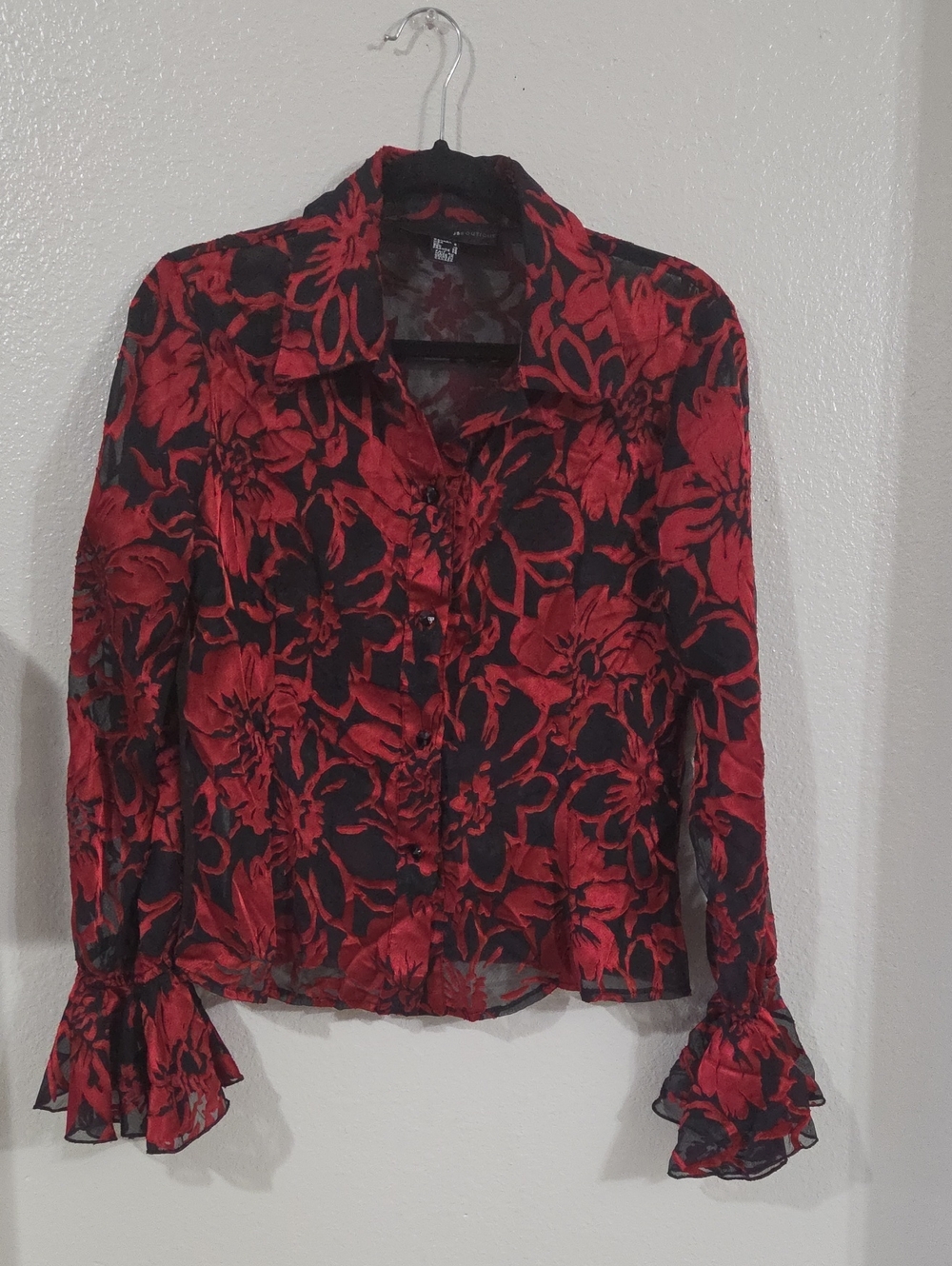 JS Boutique Canada Red and Black Floral Button-Down Shirt
